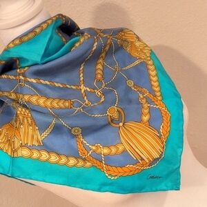 Codello pure silk scarf, square, beautiful colors and design. Size 20.5 " Rare.